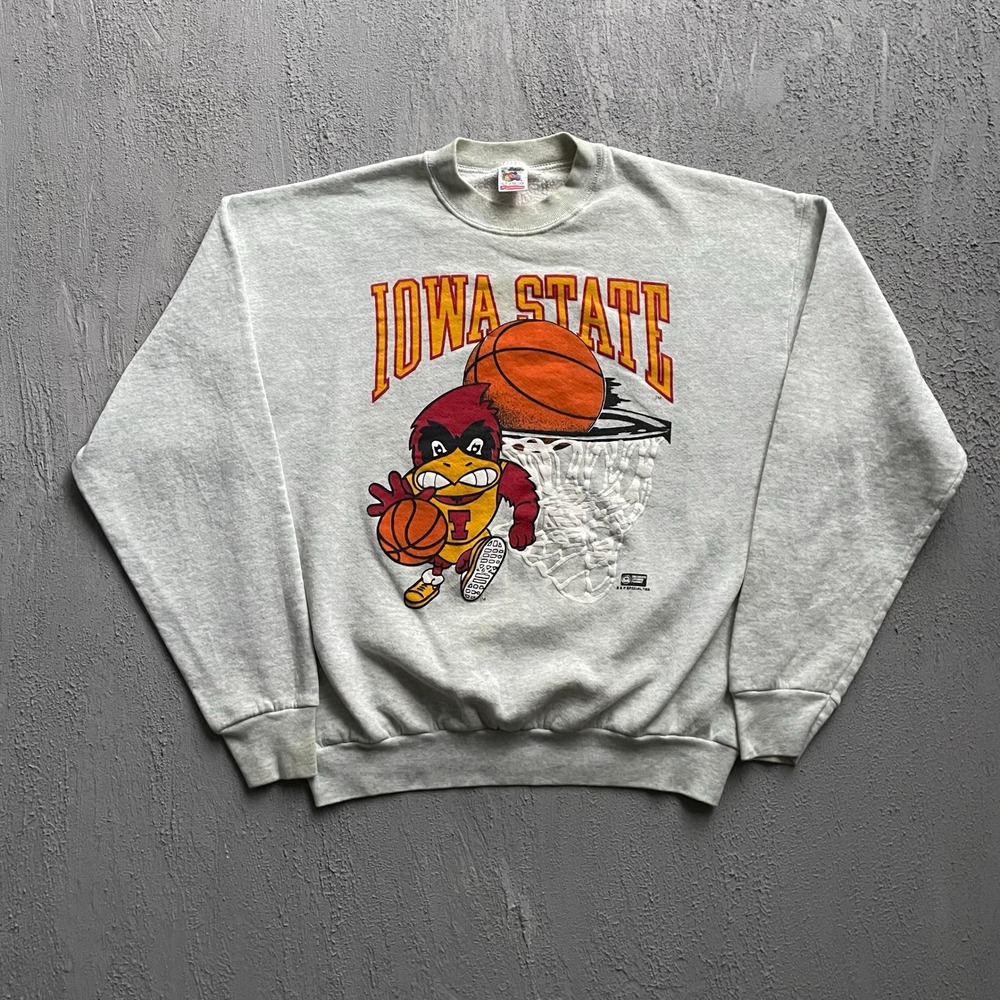 Vintage Iowa State Basketball Sweatshirt Men XL Grey 90s Fruit of the Loom